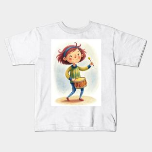 Drum Playing cute girl Kids T-Shirt